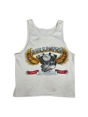 Vintage Hollister Motorcycle Shirt Mens Medium 50th Anniversary Tank Top 90s